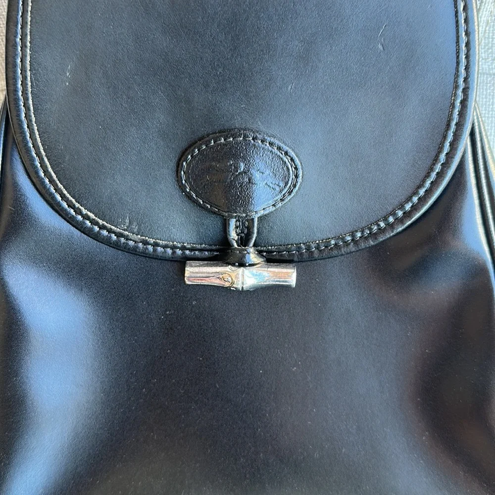 Longchamp Vintage Leather Adjustable Backpack - Black - Picture 3 of 9